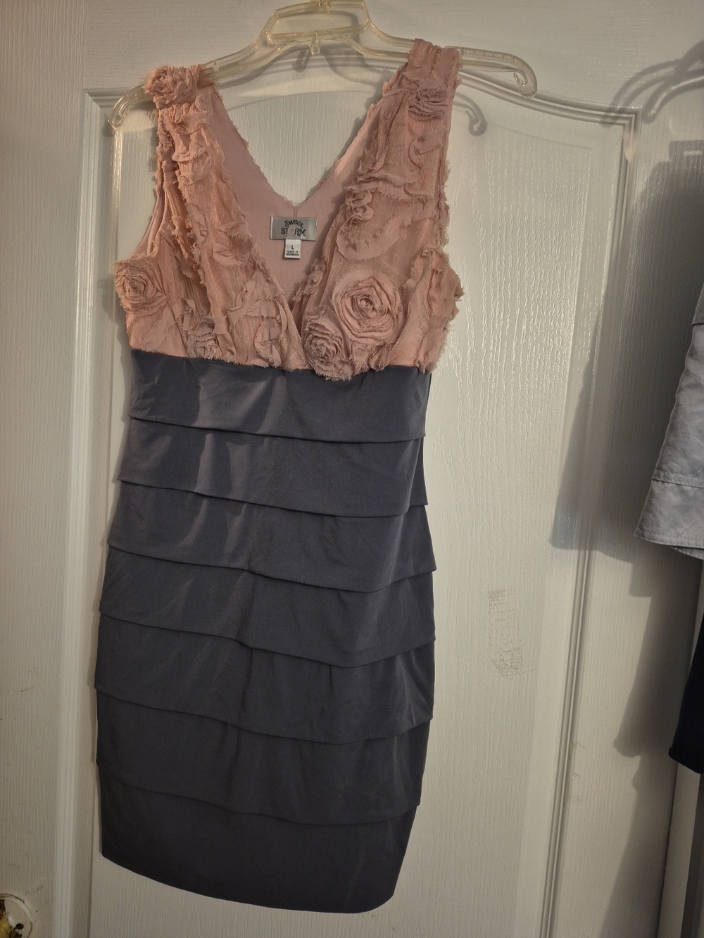 Sweet Storm Pink Rosette V‑Neck Layered Sheath Dress